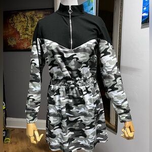 Bershka Black and White Mock Neck Raglan Dress